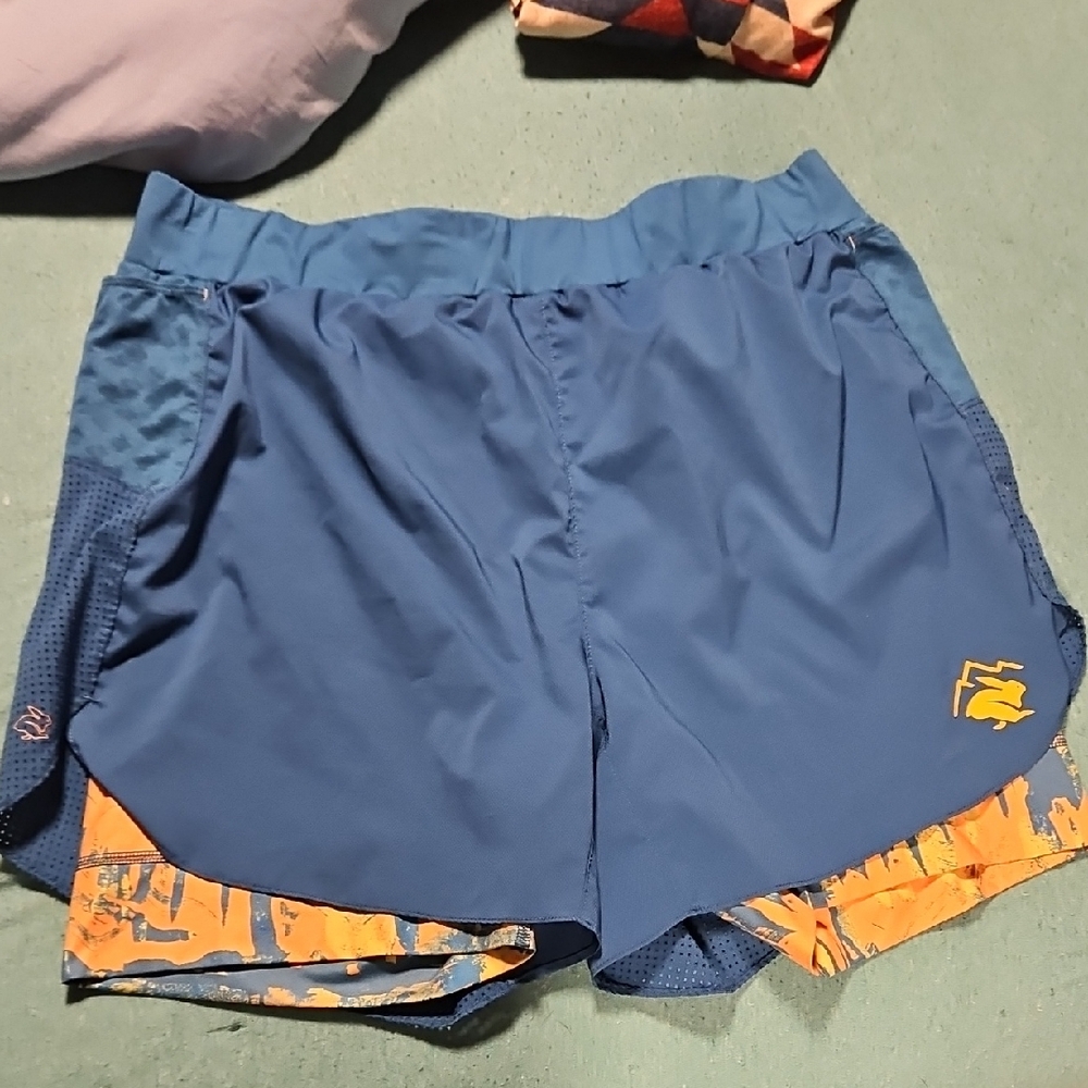 Blue Rabbit Athletic Shorts with Blue and Orange Accents